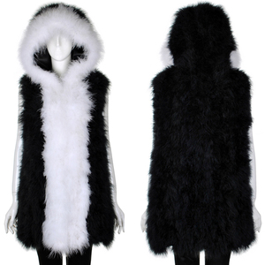 YR936 Venta caliente mujeres Casual cálido avestruz pavo pluma <span class=keywords><strong>chaleco</strong></span> con capucha - Product Image 1