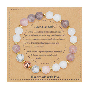 Natural Stone <b>Beaded</b> <b>Bracelet</b> Handmade With Card For Self Love Peace Anxiety Productivity Unisex Jewelry - Product Image 5