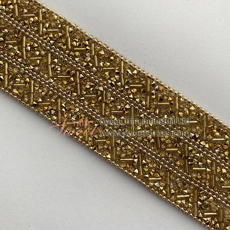 2022 yüksek kaliteli yapay elmas boncuk örgü trim tel örgü rulosu demir on tutkal kristal bantlama 1.3 cm genişlik ayakkabı konfeksiyon için