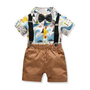 Conjunto de Camisa Informal Transpirable con Dibujos Animados y Pantalones Cortos con Tirantes y Corbata de Moño, Artículos Más Vendidos de China - Product Image 2