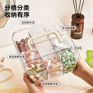 Cosmetic <b>Storage</b> <b>Box</b> With Compartments Transparent Desktop Organizer Large Capacity Portable <b>Makeup</b> Organizer - Product Image 2