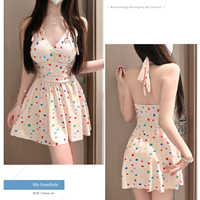 Robe à volants à pois imprimée numériquement colorée à col halter pour filles, idéale pour l'automne et la plage