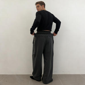 <span class=keywords><strong>Pantaloni</strong></span> da Uomo Trendy <span class=keywords><strong>Grigio</strong></span> <span class=keywords><strong>Scuro</strong></span> con Dettaglio Bottoni Laterali Vita Elastica con Coulisse Gamba Larga Tessuto Morbido Casual Streetwear Quotidiano - Product Image 5