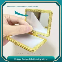 Vente chaude Double Face Floral Imprimé Maquillage Miroir Pliant Mini Vintage Style Bureau Compact Miroir De Poche