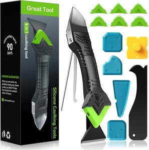 <b>Caulking</b> <b>Tool</b> 5 in 1 Silicone <b>Caulking</b> Grout <b>Removal</b> Sealant Finishing <b>Tool</b> with Grout Scraper, 6 Exchange Silicone Pads - Product Image 1
