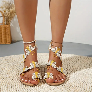Sandalias Planas de Encaje con Mariposas para Mujer, con Correa en el Tobillo, para Verano, Playa, Vacaciones, Calzado Femenino - Product Image 1
