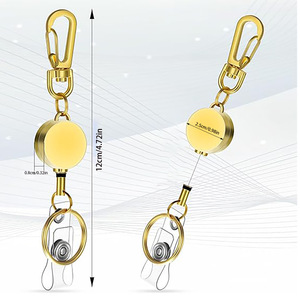 ID round 2.5cm zinc alloy easy-pull buckle retractable metal pull <b>cord</b> anti-loss keychain ID card buckle in stock - Product Image 4