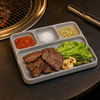 Assiette en mélamine empilable de qualité alimentaire de 8 pouces à 3 compartiments avec coupelle à sauce pour condiments de barbecue, idéale pour la restauration et la grillade