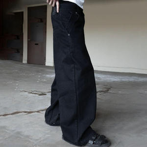 กางเกงยีนส์ทรงตรงสไตล์สตรีทแวร์ผู้ชาย วินเทจลำลองทรงหลวม ผ้าฝ้ายแท้ 100% สีดำ กางเกงแฟชั่นผู้ชาย - Product Image 3