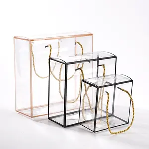 Portable PVC Transparent Cookie Candy Gift Boxes Clear Tote Packaging Box with Handle