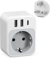 Multiprise de voyage universelle en cube avec adaptateur rapide USB Type-C 6 ports, 6 prises EU, en ABS, avec interrupteur