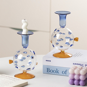 Portavelas de Vidrio con Forma de <span class=keywords><strong>Pez</strong></span> Burbuja, Decorativo con Puntos Azules, para Decoración de Hogar de Estilo Costero - Product Image 3
