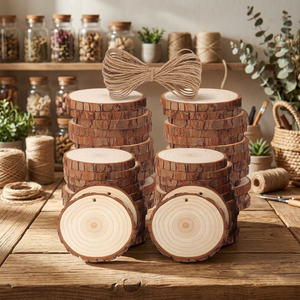 Pine <b>Wood</b> Round <b>Slices</b> 30 Pcs 6-7cm Unfinished Handmade Predrilled 2.4-2.8" Hole Kit DIY Art Craft Christmas Ornaments Coasters - Product Image 4