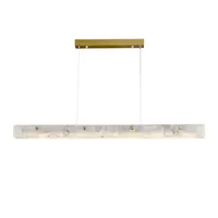 Nouveau Lustre Suspendu Linéaire Moderne en Albâtre Espagnol 2026 avec Lumière LED Blanc Chaud Dimmable pour Salle à Manger Maison/Villa