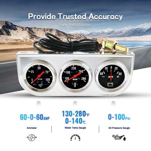 ชุดเกจวัดรถยนต์ Wenle 12V 24V 2 นิ้ว 52 มม. โครเมียม ชุดเกจวัดแรงดันน้ำมัน อุณหภูมิน้ำ แอมป์ ชุดเกจวัดอเนกประสงค์ ชุดเกจวัดสามชิ้น - Product Image 2