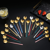 Cuillère ronde en acier inoxydable avec manche coloré, agitateur à café, cuillère à dessert, cuillère à glace, 13,3 15,2 16,8 cm, vaisselle, ustensile de cuisine