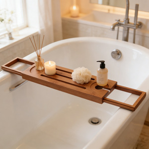 Bamboo Multifunctional Extendable Bath Tray With Anti Slip Surface <b>For</b> Spa Book Wine <b>Tablet</b> <b>Stand</b> Bathroom Accessories - Product Image 3