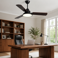 Ventilateur de plafond moderne à 3 pales en bois, moteur DC silencieux, flux d'air réversible, lampe LED avec télécommande