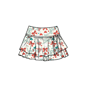 GLK0262 Falda transpirable personalizada con estampado de lazos del 4 de julio para niña pequeña, falda de yoga de verano al por mayor para bebé y niña - Product Image 3