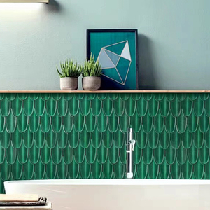 Nouveauté carrelage mural en mosaïque en céramique fait à la main plume vert <span class=keywords><strong>foncé</strong></span> bleu bar carreaux muraux de fond décoratifs pour table - Product Image 5