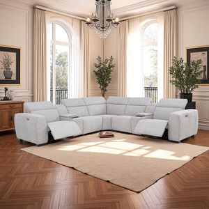Sofá Seccional de Lujo en Forma de L con Almacenamiento, Motores Dobles, Tela Tecnológica Moderna, Reclinable, para Sala de Estar, Apartamento, Hotel, Villa 2323 - Product Image 1