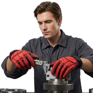 Guantes Reductores de Impacto con Puntas de Dedos con Textura de Microdiamantes Rojos en Relieve, Resistentes a la Abrasión, con Muñequera Ajustable, Guantes de Seguridad - Product Image 2