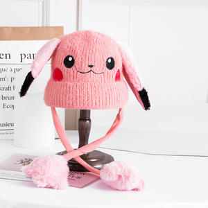 토끼 움직이는 귀 겨울 비니 모자 따뜻한 부드러운 사랑스러운 니트 동물 모자 포켓몬 피카츄 비니 키즈 니트 동물 피카츄 모자 - Product Image 6