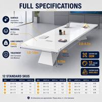 Ensemble de table et chaises de conférence de luxe blanc laqué automobile, plateau de 8 cm, capacité 500 kg, E1 Eco, 12 tailles, couleur personnalisée, OEM, pour réunions