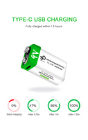 SMARTOOOLS Baterai Li-Ion Lithium 9V Isi Ulang 650mAh dengan Port Pengisian Daya Tipe-C Bersertifikasi CE/FCC Garansi 2 Tahun