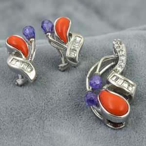 Elegante juego de piedras preciosas de amatista y colgante de coral Plata de Ley 925 para boda o regalo Piedra principal - Product Image 4