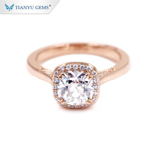 Tianyu clásico 14k/18k oro rosa anillo de compromiso 7*7mm amortiguador vieja mina corte incoloro anillo boda señora banda - Product Image 2