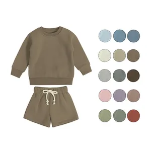 Custom Kids Clothing Sets Solid Color Sweatsuit Waist Baby Hoodie Children 100% Cotton Girl Tracksuits