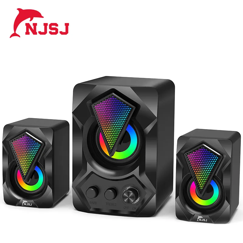 NJSJ Creative Brand Desktop Stereo PC Computer Speakers 2.1 Subwoofer RGB Gaming Speaker