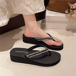 Sandalias de cuña con lentejuelas de EVA para mujer, de cuero genuino y malla, para invierno, verano, playa, novia, sandalias de exterior - Product Image 2