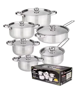 12ピース厚ステンレス鋼調理器具セットシングルボトム家庭用カラーボックス付きアフリカ調理器具 - Product Image 1