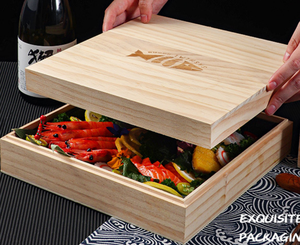 Caja de comida de madera Sashimi japonés Caja de madera de mantenimiento fresco Tienda de comida extra grande para llevar Caja de <span class=keywords><strong>sushi</strong></span> Rectangular con tapa - Product Image 2