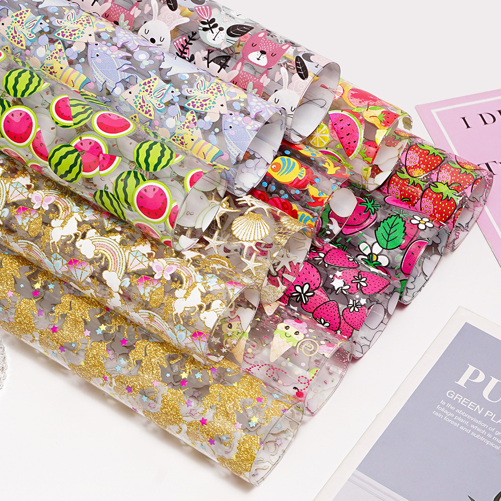 30*120CM Digital Printing Faux Leather Fabric Sheets PVC Transparent Artificial Printed Leather
