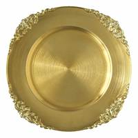 Assiette de présentation en plastique doré antique de 13 pouces, style luxe moderne baroque, bord gaufré feuille, pour service de table et événements, sûre pour la consommation