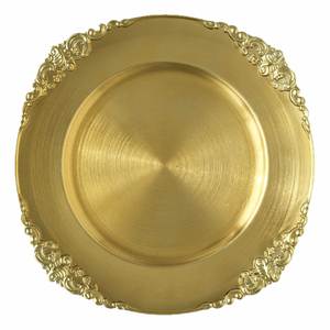 Plato de Presentación de Plástico Dorado Antiguo de 13 Pulgadas, Estilo Lujoso Moderno Barroco con Borde en Relieve de Hojas, Seguro para Servir en Eventos - Product Image 5