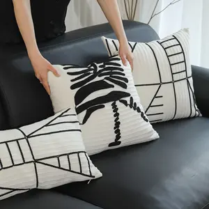 Non-Realistic Art Style High Quality Pillow Cover Abstract Geometric Cording Embroidery Cushion Cover Sofa Cushions