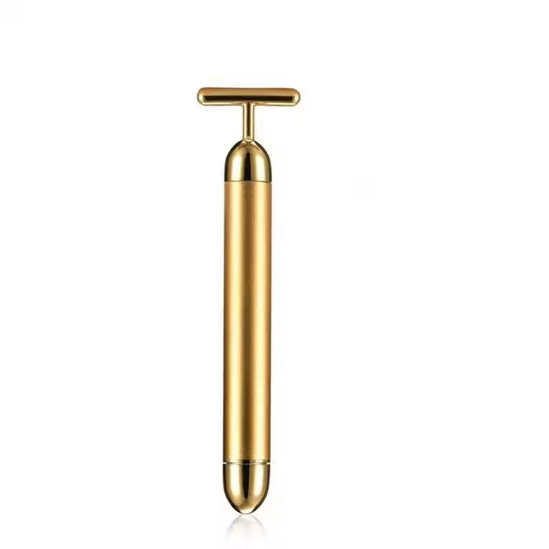 Gold Electric T-Shape Facial Massage Bar Waterproof Gold Tone Beauty Roller for Daily Skincare and High Frequency Vibration