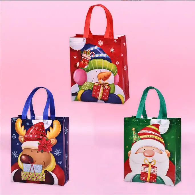 New arrival beautiful Christmas theme non woven deer snowflake printed tote gift bag cheap festival handle bag wholesale