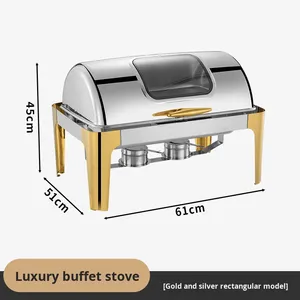 Juego de Recipientes para Calentar Comida, Redondos, Modernos y Sencillos, de Acero Inoxidable Dorado de Lujo, para Catering, Buffet, Uso Doméstico y Comercial, OEM, ODM - Product Image 6