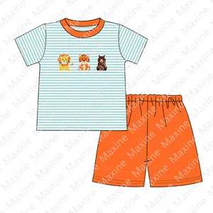 Gold supplier super cute kids set knitted cotton sets French knot zoo animal design boys sets
