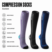 Chaussettes de compression sur mesure OEM, douces, à compression graduée, hauteur genou, pour la course à pied, l'athlétisme, la randonnée, chaussettes de compression pour hommes