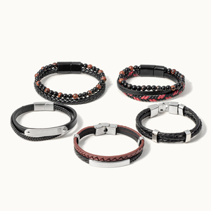 Pulseras personalizadas para hombre, barra en blanco grabada personalizada, pulsera <span class=keywords><strong>de</strong></span> cuero trenzado multicapa <span class=keywords><strong>de</strong></span> acero inoxidable - Product Image 1