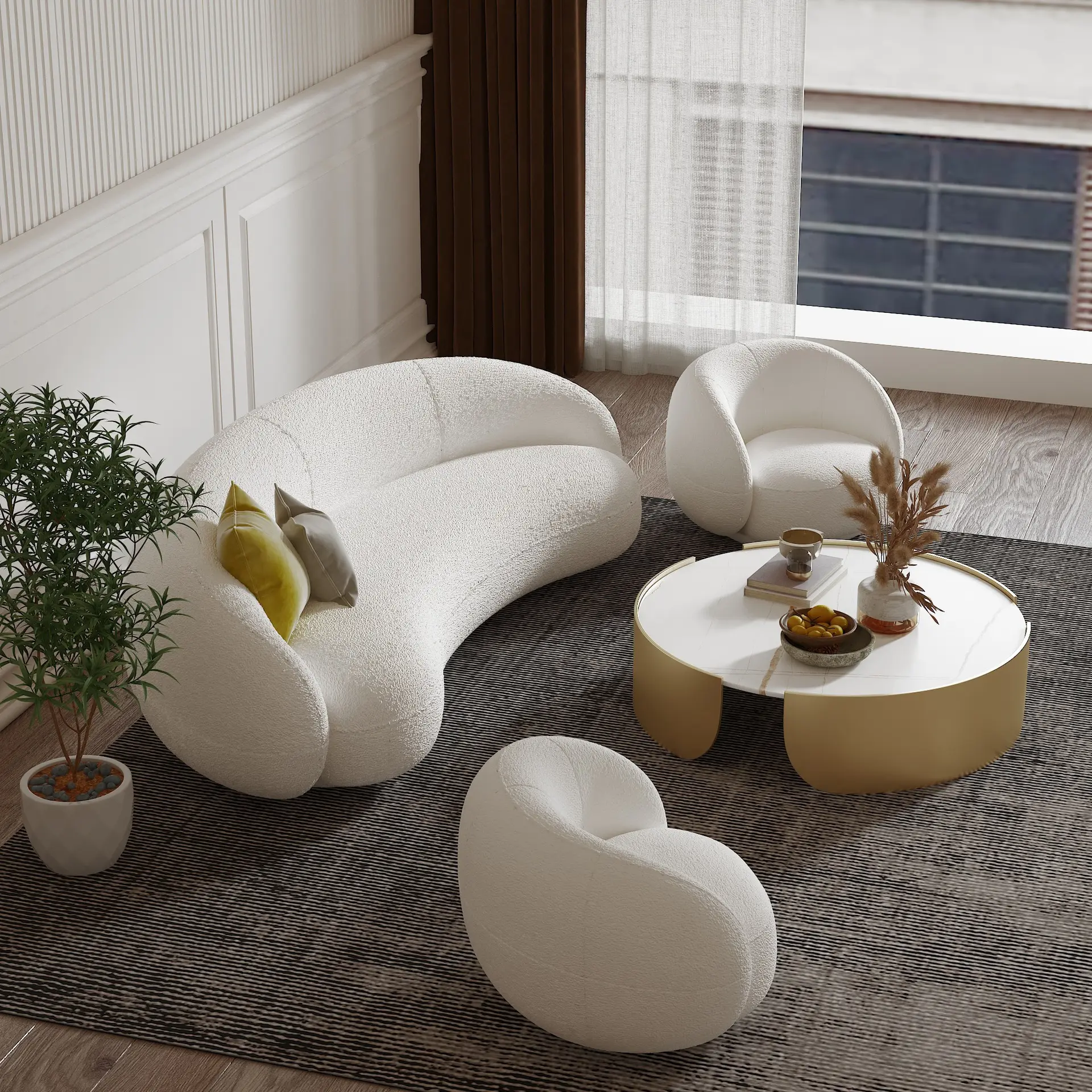 أريكة مستديرة, أريكة مقوسة ، تصميم دائري ، أريكة ، أبيض ، أرائك عصرية