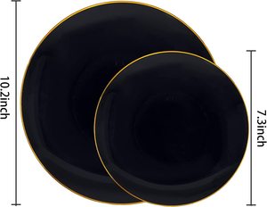 Assiettes jetables de luxe en <span class=keywords><strong>plastique</strong></span> noir et or de 10.25 pouces avec bord doré pour les fêtes de mariage <span class=keywords><strong>Nouvel</strong></span> <span class=keywords><strong>An</strong></span> - Product Image 1