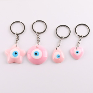 Porte-clés en résine œil turc rose, pendentif géométrique cœur, étoile, ovale, rond, accessoire - Product Image 1