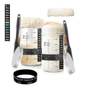 <b>Kitchen</b> Tools Sourdough Starter <b>Jar</b> Kit Bread Baking 24OZ/33OZ Wide Mouth With Scraper Thermometer Date Marked Feeding Band - Product Image 1